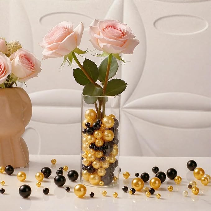 200 Pcs Vase Filler Beads Black and Gold Pearl Beads - Image 2
