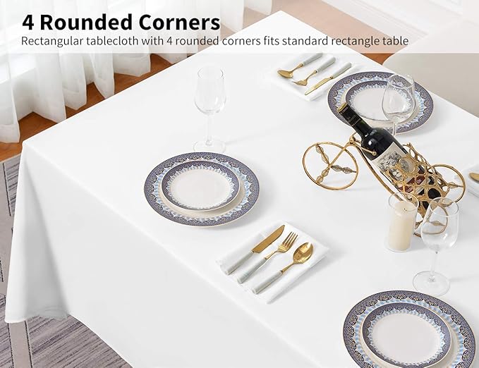 Surmente White Rectangle Tablecloth 90 x 132-inch Rectangular Polyester Table - Image 4