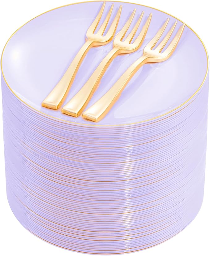 Festiva 200Pcs Purple Gold Dessert Plates 6.3" by Festiva