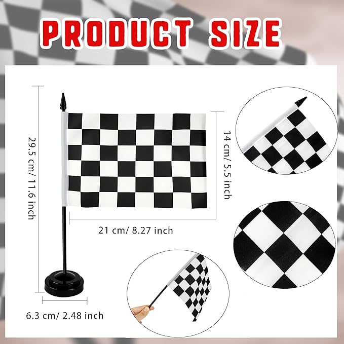 28 Pcs Black and White Checkered Racing Stick Flag Mini Race Car Office Table - Image 2