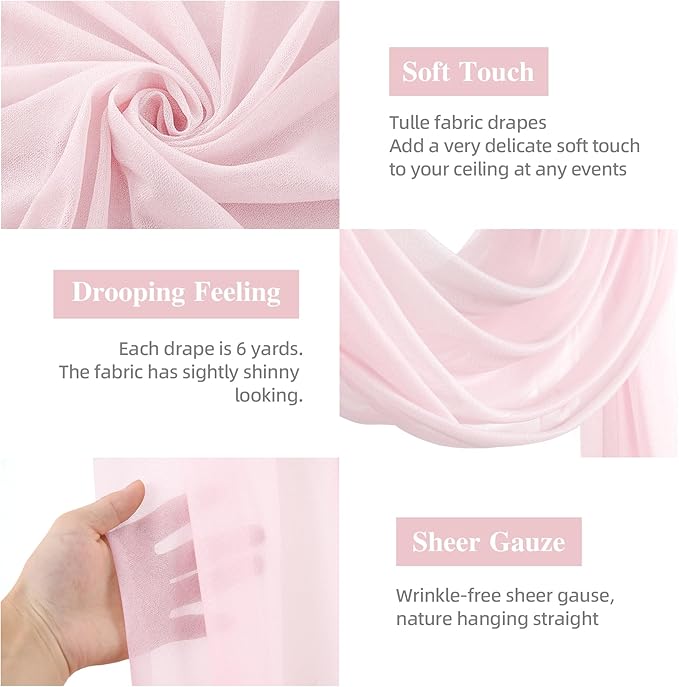 Wedding Arch Draping Fabric, 1 Panel 28" x 19Ft Blush Arch Drapes Sheer - Image 2
