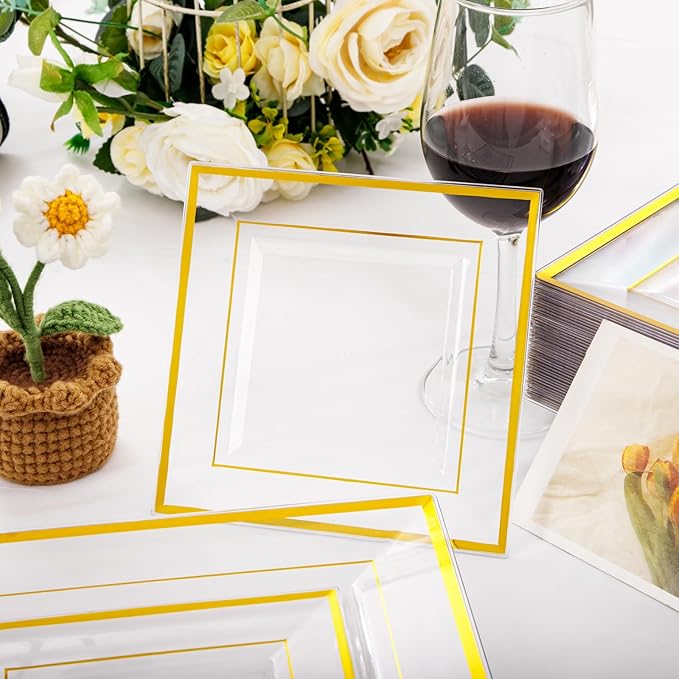 Festiva 176Pcs Clear and Gold Plastic Plates - Image 4