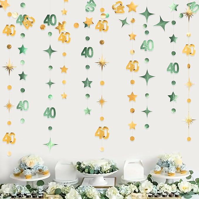 Sage Green Gold 40th Birthday Decorations Number 40 Circle Dot Twinkle Star - Image 6