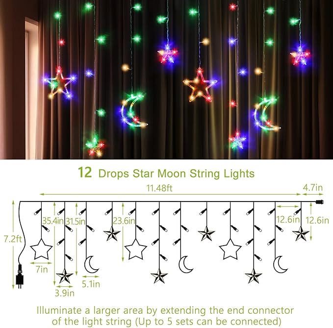 PUHONG Christmas String Lights, 138 LEDs Curtain Lights - Image 2