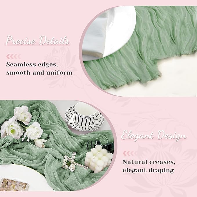 Sage Green Table Runner, 10Ft 120in Cheesecloth Table Runner, Gauze Rustic - Image 4
