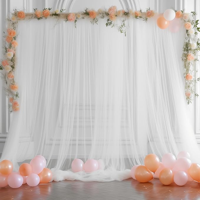 10x10 White Tulle Backdrop Curtains - Image 4