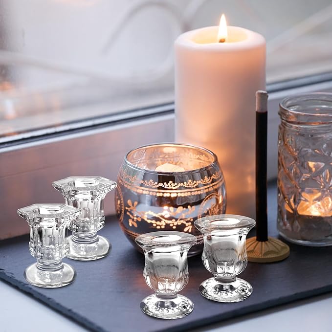 36 Pcs Candlestick Holders 2 Style Taper Candle Holders Bulk Small Glass Candle - Image 7