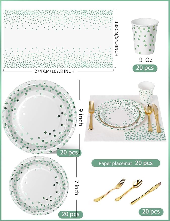 141 Pieces Green Dots Party Supplies, Party Dinnerware Sets Include Paper - Image 3