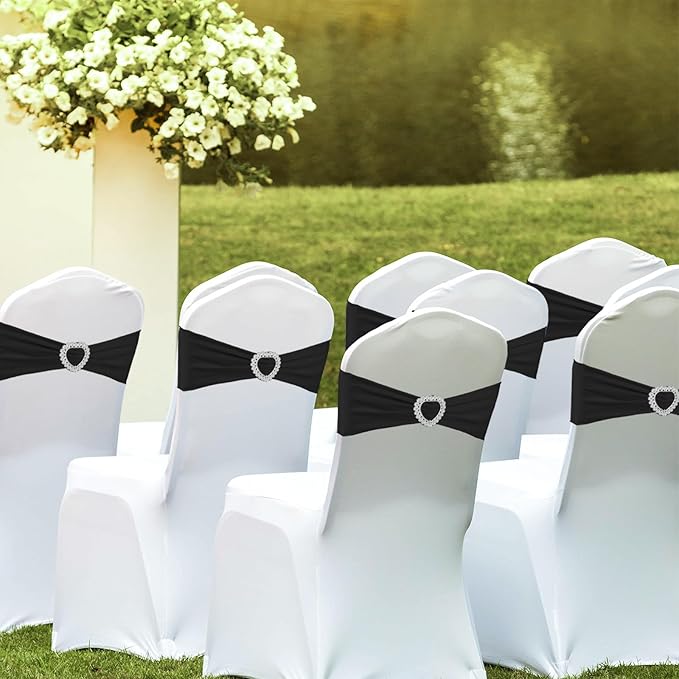 100PCS Spandex Stretch Black Chair Sashes Bows Universal Elastic Chair Cover - Image 6