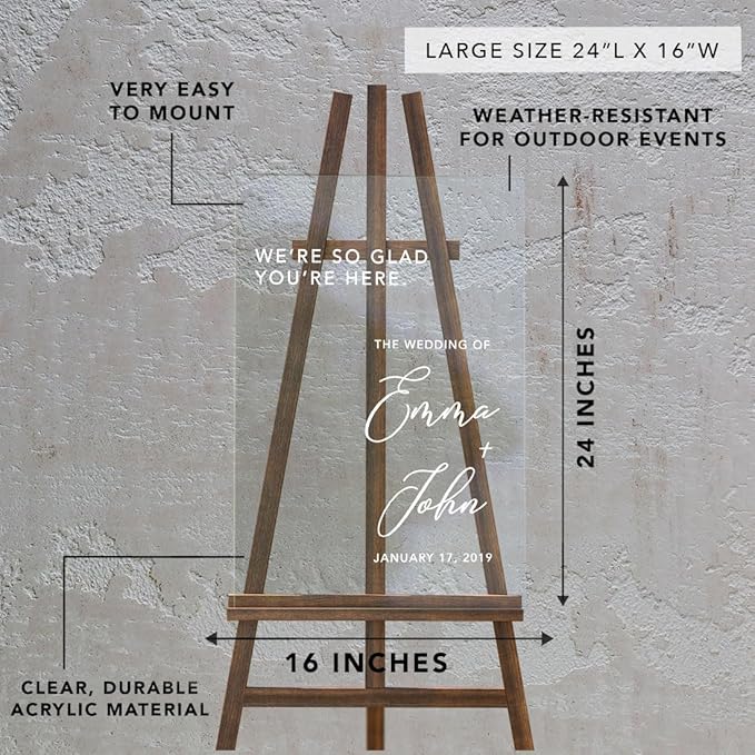 Andaz Press Custom Large Wedding Acrylic Sign, 16 X 24 Inches, So Glad You'Re - Image 7