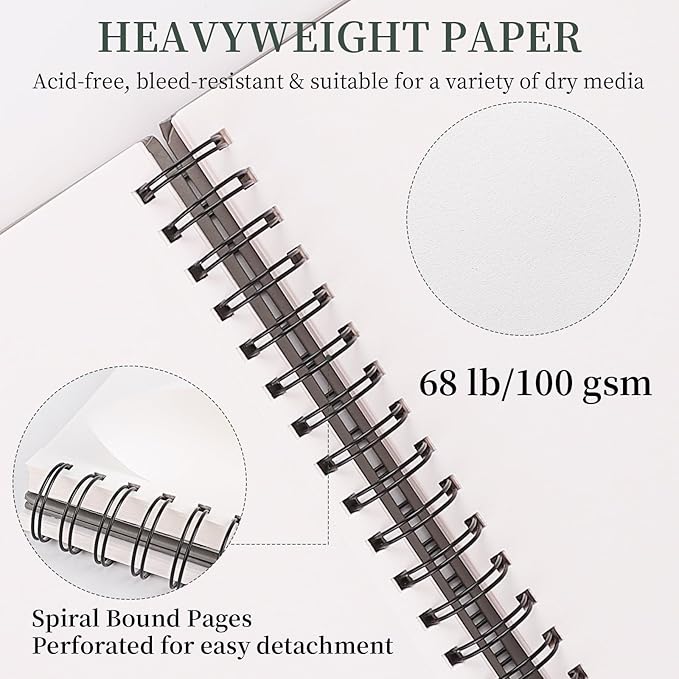 SuFly 9"x12" Drawing Paper, 100 Sheets Each, Top Spiral Sketch Pad, 68lb/100gsm - Image 4