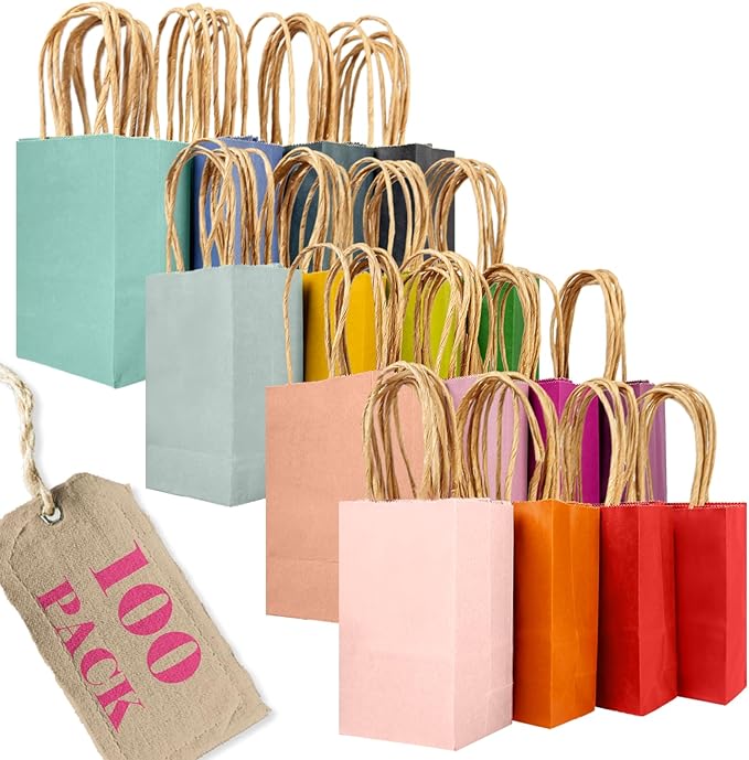qiqee 100Pcs Mini Size Paper Gift Bags by Qiqee