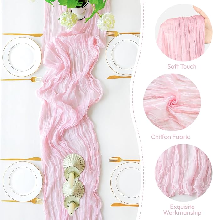 Sioloc 10 Pack Light Pink Cheesecloth Table Runner Fall Autumn Decor - Image 3