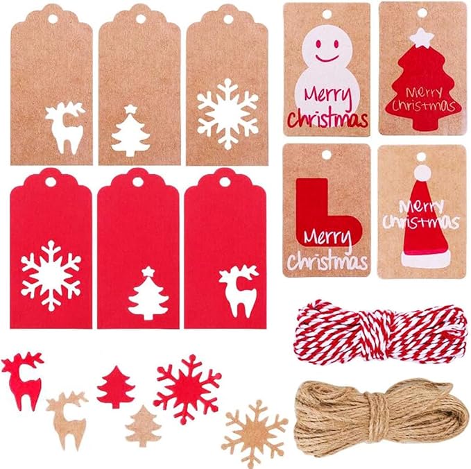 100 Pack Kraft Paper Christmas Gift Tags， Xmas Kraft Gift Tags by WesGen