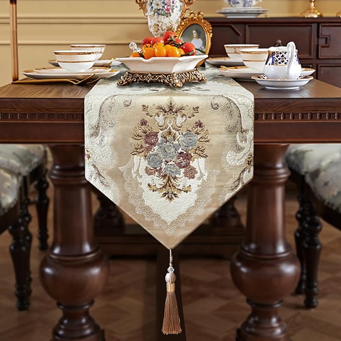 HeMiaor Chenille Jacquard Thick Table Runner Delicate Tassel - Image 6