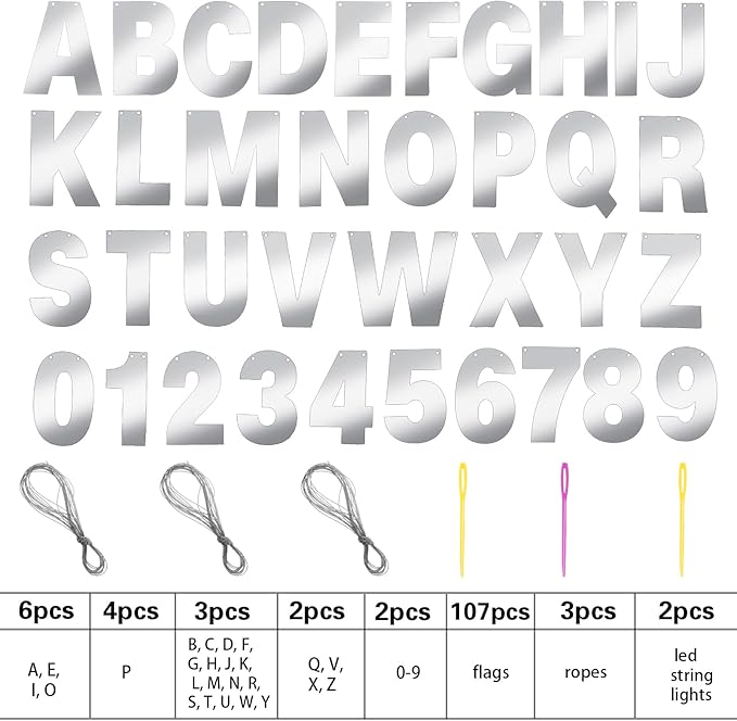 TaoBary 112 Pcs DIY Letter Kit Glitter Customizable Banner Letters Include 107 - Image 3