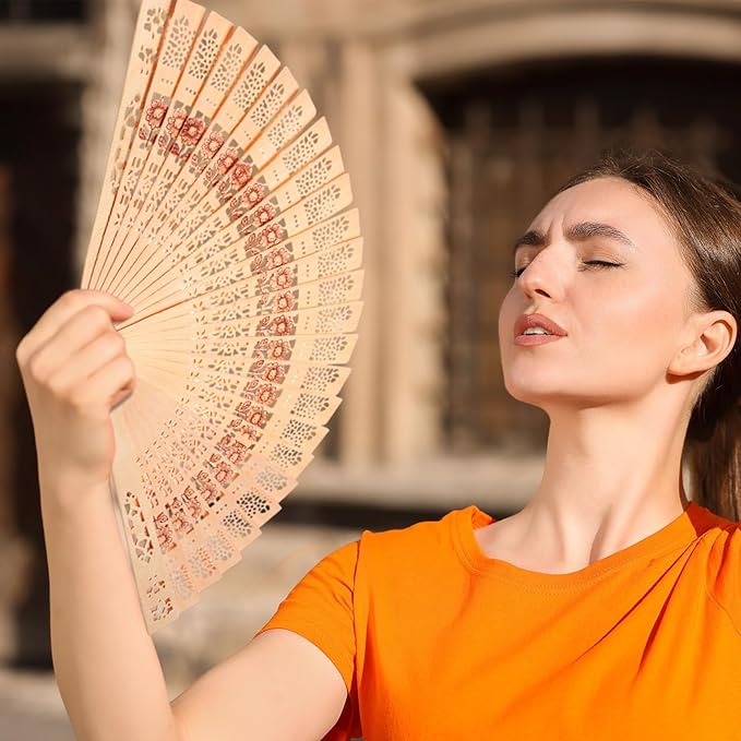 Qunclay 60Pcs Wooden Hand Fans Folding Wedding Fans - Image 5