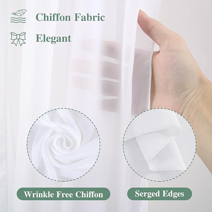 Wedding Arch Draping Fabric, 2 Panels 18FT White Wedding Arch Drapes Chiffon - Image 2