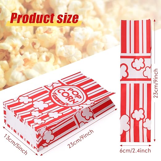 200 Pcs Paper Popcorn Bags Bulk 2 oz Large Flat Bottom Boxes Red and White - Image 2