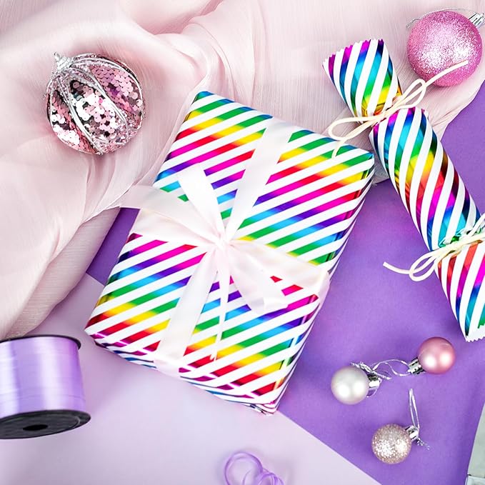 Burymento Rainbow Stripes Wrapping Paper, Gift Wrap - Image 5