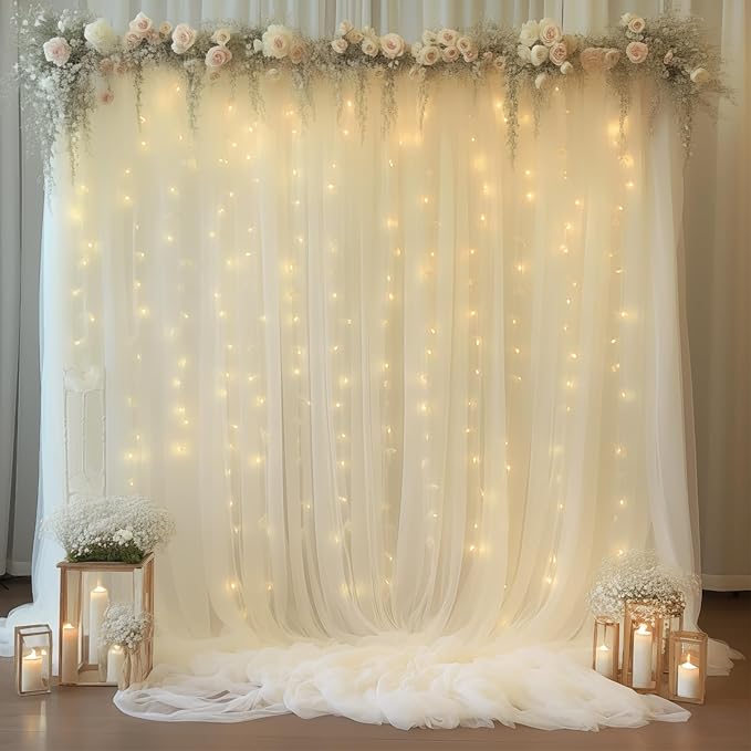 20×10ft Cream White Tulle Backdrop Curtain - Image 5