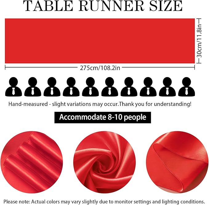SHEJIZE 10 Pack Red Satin Table Runner 12x108 Inches Long, Bright Silky Smooth - Image 5