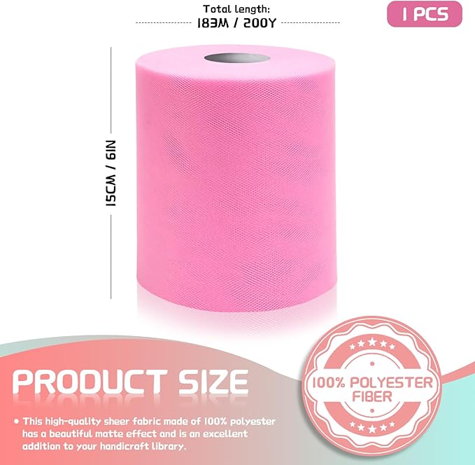 6" x 200 Yards Pink Tulle Fabric Rolls - Image 2