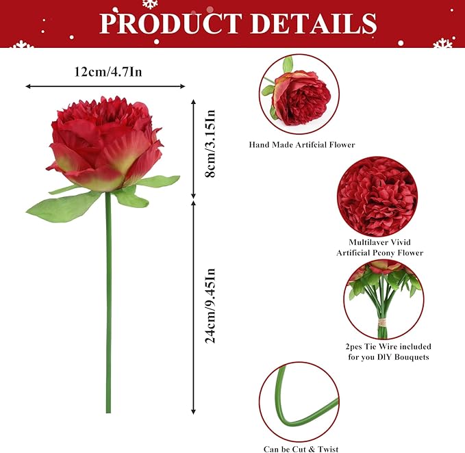 U'Artlines 20 Heads Artificial Peony Silk Flower Leaf - Image 2