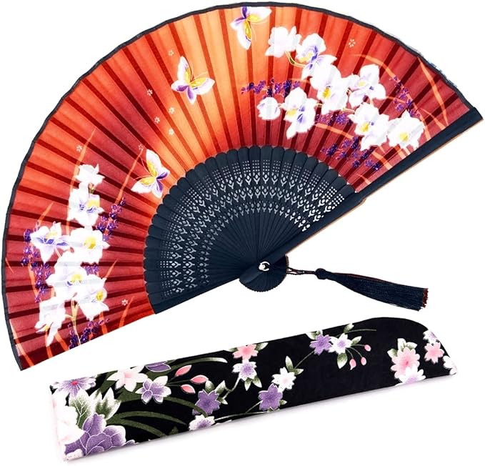 Amajiji Folding Hand Fan for Women, Chinese Japanese Vintage Style Bamboo Silk by Amajiji