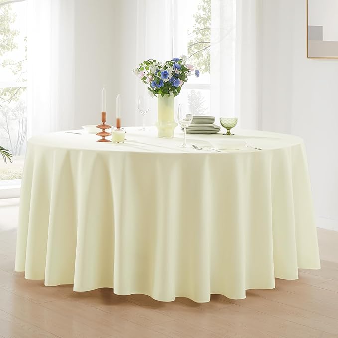 Round Tablecloth 6 Pack 108 Inch Ivory Tablecloths Washable Decorative Linen - Image 2