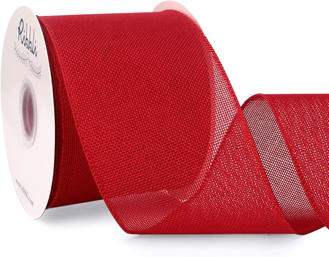 Ribbli Red Burlap Wired Ribbon, 4” Inch x Continuous 20 Yard, Wired Edge Ribbon by Ribbli