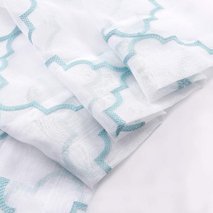 Embroidery Sheer Curtains Blue 63 Inch, Rod Pocket Voile Drapes - Image 5