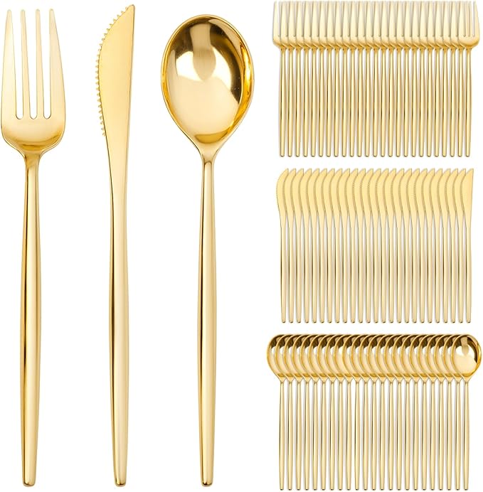 SUT 600 Pcs Gold Plastic Silverware, Heavy Duty Cutlery Set, Disposable by SeeYouTomorrow
