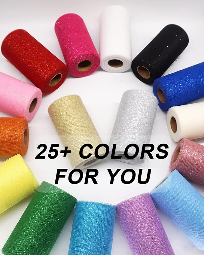 Glitter Tulle Fabric Rolls, 6 Inch 50 Yards Sparkling Spool Ribbon Sequin - Image 6