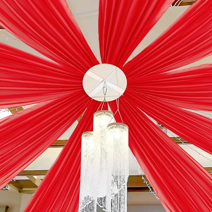 DUOBAO Chiffon Ceiling Drapes 20ft Red Wedding Backdrops Sheer Backdrop Curtains - Image 2