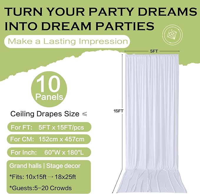 PartyVillage 50ft×15ft White Backdrop Curtain - Image 6