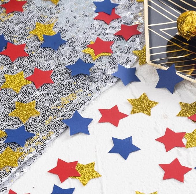 MOWO Gold Blue and Red Star Confetti Table Decoration - Image 2