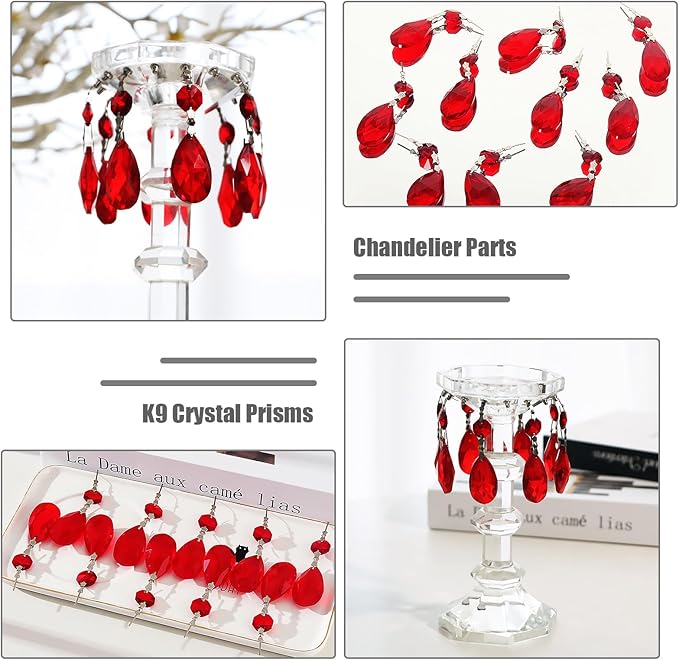 10pcs Crystal Prisms Chandelier Red Ornament Pendants Rainbow Maker 38mm Drop - Image 2
