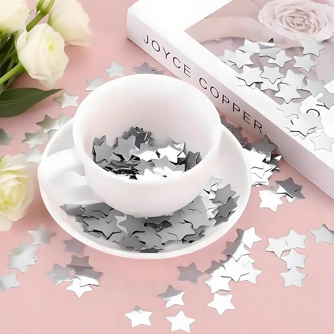 Silver Metallic Foil Star Confetti 0.78inch/2cm 8000PCS Table Confetti - Image 2
