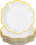 White Golden Party Plates Gold Foil Dessert Paper Plate 7inch Scalloped Edge by AimFun