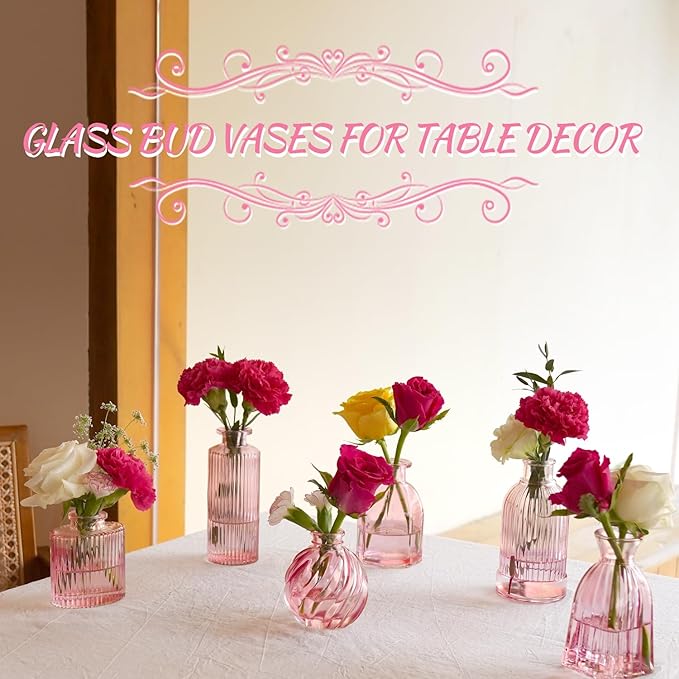 Pink Vase, Bud Vases Set of 12, Small Pink Glass Vases - Image 7