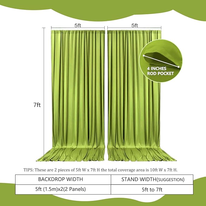 2 Panels Olive Green Backdrop Curtain, 10 x 7 Feet Background Curtains - Image 2