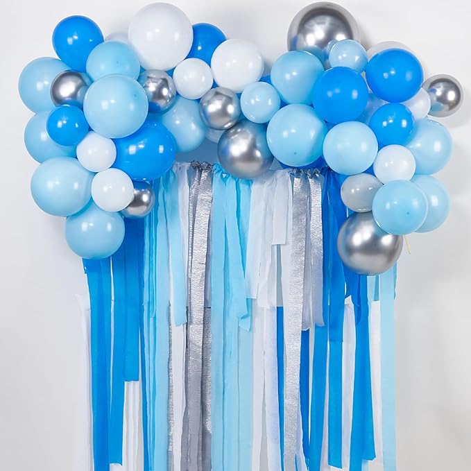 PartyWoo Blue Crepe Paper Streamers 4 Rolls 328 ft Pack of Dark Light Pastel - Image 2