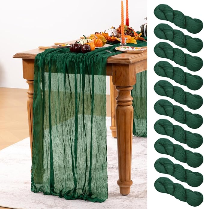 Emerald Green Cheesecloth Table Runner 10 Pack Fall Table Runners Boho Gauze by DeZerlor