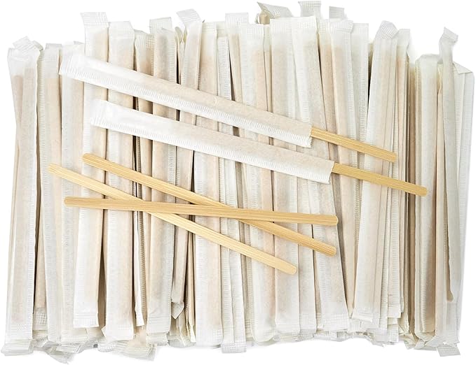 Bamboo Coffee Stirrers Individually Wrapped 500 Count, 7 inch Coffee Stir Sticks by Boesma