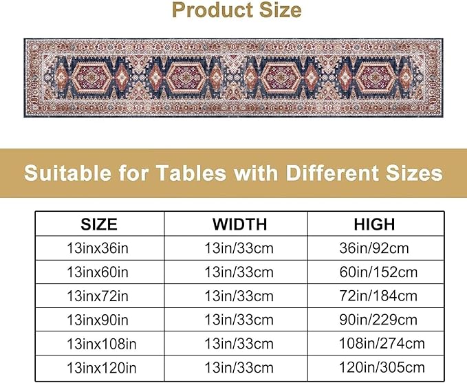 Vintage Boho Table Runner, Flower Geometric Design Rustic Farmhouse Table Runner - Image 4