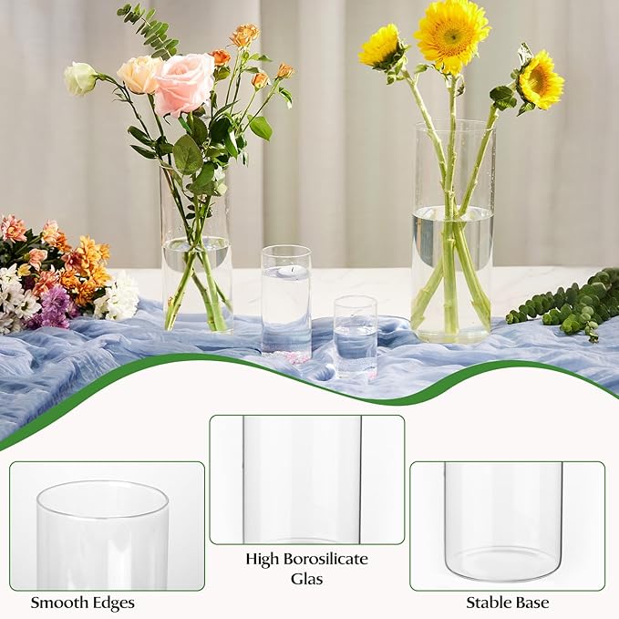 24pcs Clear Glass Cylinder Vases, 12 inch Tall Hurricane Floating Candle Holder - Image 4