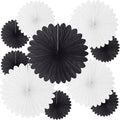 20 Pcs Black White Hanging Paper Fan, Round Paper Fans Decorations Set by Tisspoms