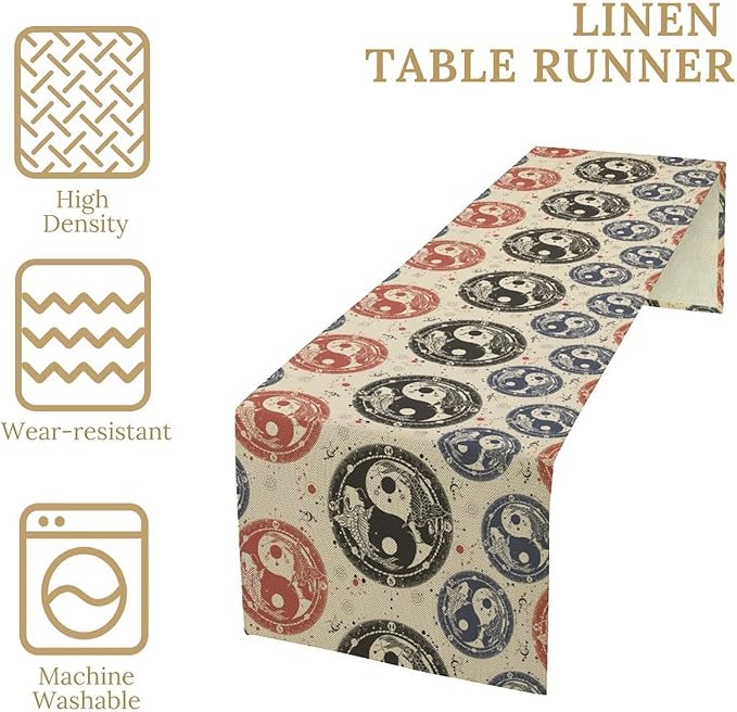 Yin Yang Table Runner, Vintage Mid Century Traditional Oriental Koi Fish - Image 4