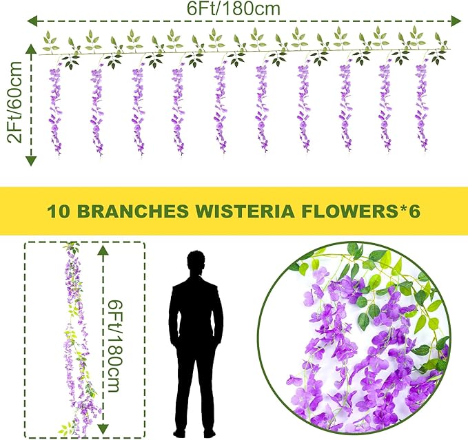 Wisteria Artificial Flowers Garland，10Pcs Total 60ft Silk Fake White Wisteria - Image 2